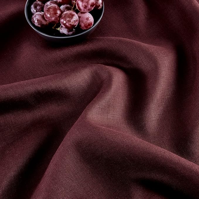 Solino Home Linen Burgundy Table Runner 156 Inches Long - 100% Pure Linen Extra Long Table Runner 14 x 156 Inch for Christmas, Fall, Autumn, Thanksgiving - Classic Hemstitch