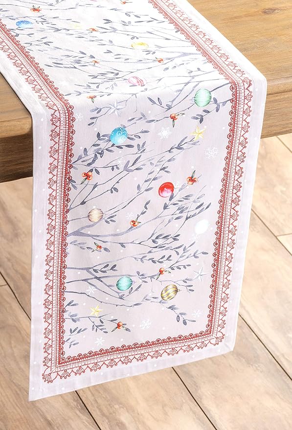 Maison d' Hermine Table Runner 100% Cotton Single Layer Table Runners 90 inches Long for Thanksgiving Christmas Decorations Home Kitchen Dining Party Wedding (Fairy Christmas, 14.5" x 90")