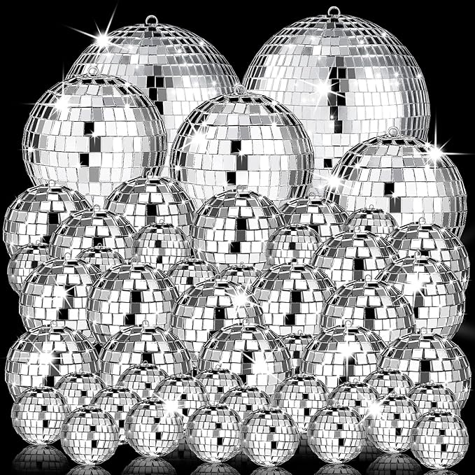 Hanging Disco Ball Ornaments, 54 Pcs Mini Mirror Set in 4 Sizes