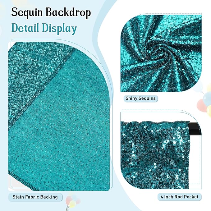 SquarePie Sequin Backdrop Curtain Not See Through Thick Glitter Background for Party 10FT x 10FT Teal