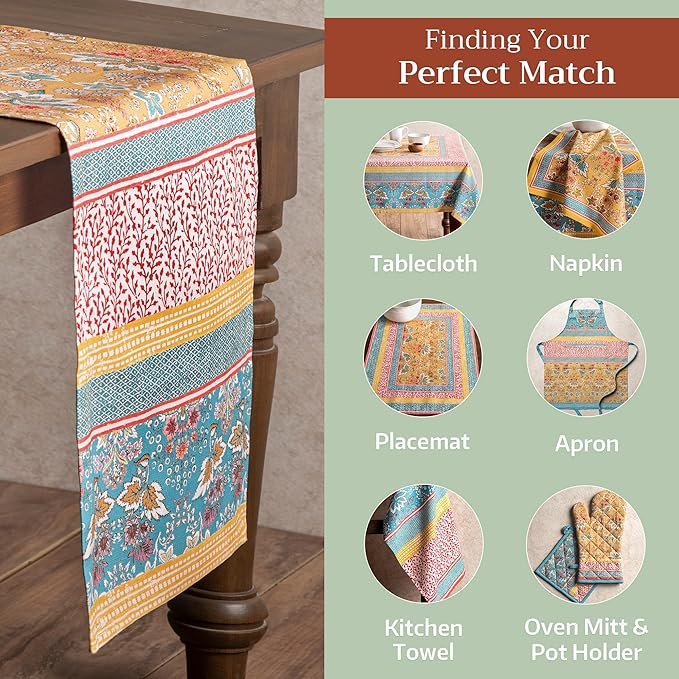 Maison d' Hermine Table runner 100% Cotton Single Layer Table Runners 108 inches long Decorative for Home Kitchen Dining Party Baby Shower Wedding Bridal Shower Spring Summer (Marquise, 14.50" x 108")