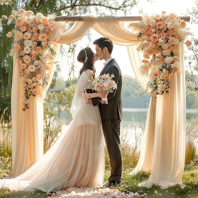 Champagne Wedding Arch Draping Fabric 3 Panels 30'' x 20FT Champagne Drapes Sheer Fabric Backdrop Arch Draping Fabrics for Wedding Ceremony Birthday Party Bridal Shower Decoration