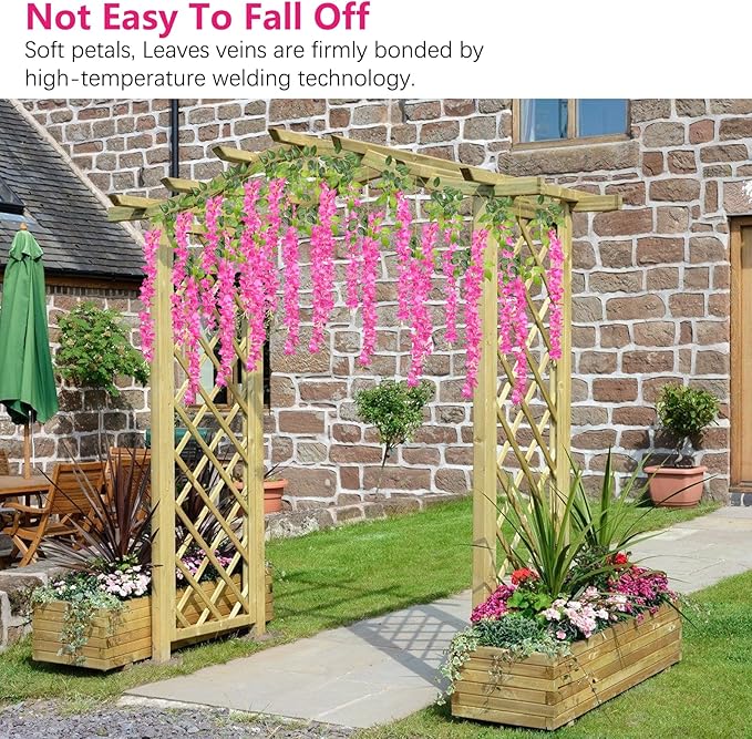 5 Pack Fuchsia Wisteria Hanging Flowers, 3.44 Ft Fake Hanging Flowers, Artificial Wisteria Garland Vines for Wedding Room Backdrop Outdoor Patio Garden Decoration