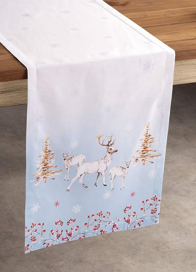 Maison d' Hermine Table Runner 100% Cotton Single Layer Table Runners 108 inches Long for Thanksgiving Christmas Decorations Home Kitchen Dining Party Wedding (Fairy Tale Forest, 14.5" x 108")