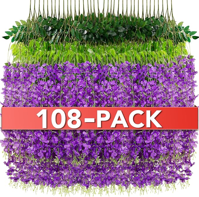 Wisteria Hanging Flowers,Fake Hanging Flowers,Wisteria artificiales Garland for Home Wedding Arch Floral Party Garden Ceremony Outdoor Decor,3.6 feet Long(108,Purple)