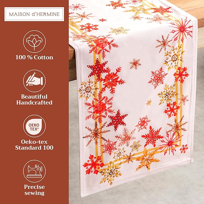 Maison d' Hermine Table Runner 100% Cotton Double Layer Table Runners 108 inches Long Decorative for Home Kitchen Dining Party Baby Shower Wedding Bridal Shower (Crystal Star, 14.50" x 108")