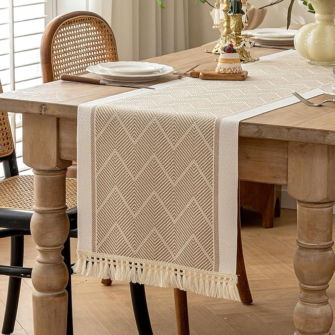 Table Runners 63 Inches,Waterproof Boho Table Runner with Tassel Fringe,Table Runner for Party Coffee Table