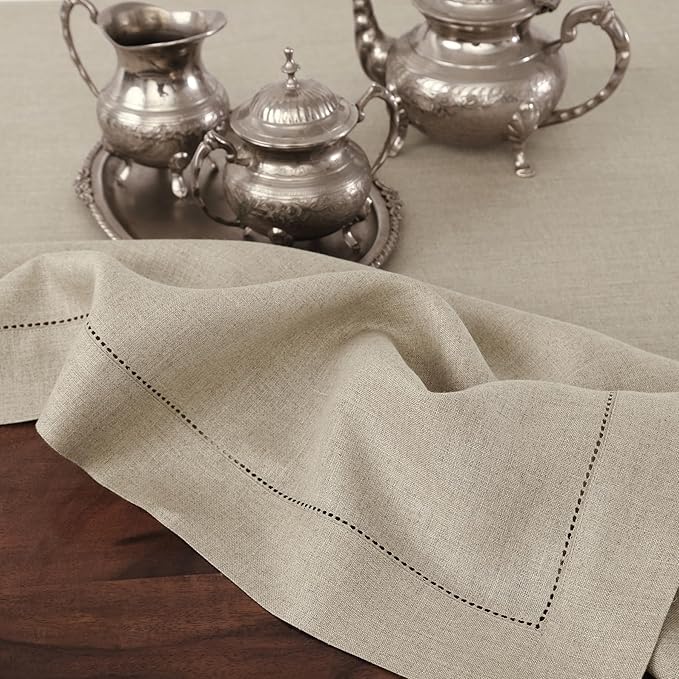 Solino Home Linen Natural Table Runner 120 Inches Long - 100% Pure Linen Hemstitch 14 x 120 Inch Table Runner for Dining, Fall, Autumn, Thanksgiving, Christmas - Classic Hemstitch