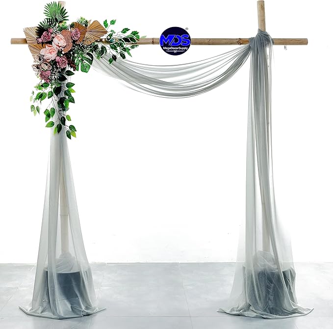 MDS Halloween Chiffon Draping Fabric - 2 Panel, 30" Wide x 50ft Long - Sheer Spooky Arbor & Canopy Drapery for Haunted House Backdrops, Party Ceilings, DIY Costumes & Themed Events - Gray