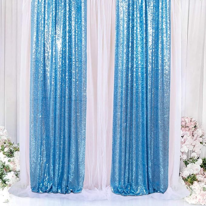 ShinyBeauty Sequin Curtains Baby Blue 2FTx8FT 4 Panels Sequin Backdrop for Photograph Shimmer Wall Light Blue Glitter Backdrop Curtains for Baby Shower Sequins Backdrop Backgrounds