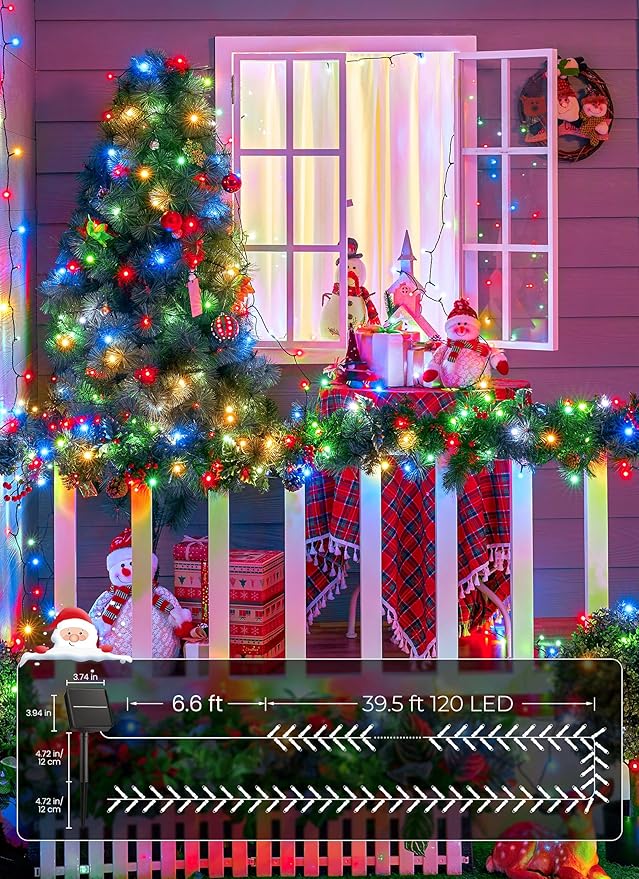 String Lights Solar Powered Outdoor 4-Pack 39ft Multicolor 120 LEDs Each