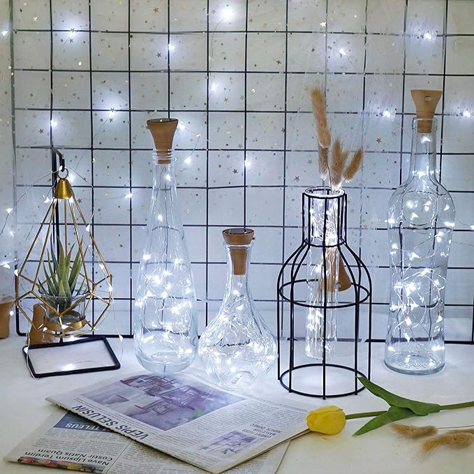 Upgraded 8 Pack Solar Wine Bottle Lights, 20LED Silver Wire Cork Lights Waterproof Fairy Lights for Liquor Bottles Crafts Party Wedding Halloween Christmas Decor(Cold White)