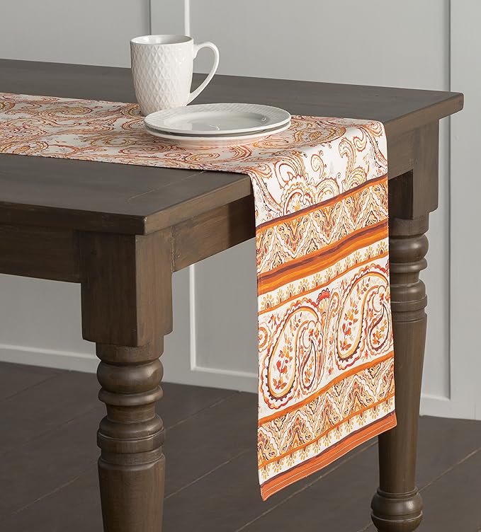 Maison d' Hermine Table Runner 100% Cotton Double Layer Table Runners 72 inches Long for Thanksgiving Christmas Decorations Home Kitchen Dining Party Wedding (Palatial Paisley, 14.5" x 72")