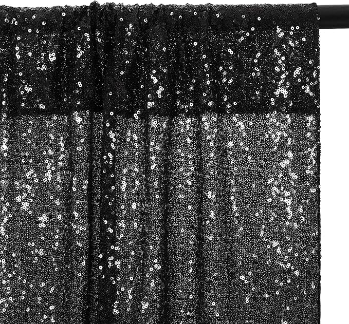 Eternal Beauty Black Sequin Backdrop, 6x8 Ft Halloween Glitter Background Curtains for Shimmer Photography Party Wedding Birthday Back Drop Decor