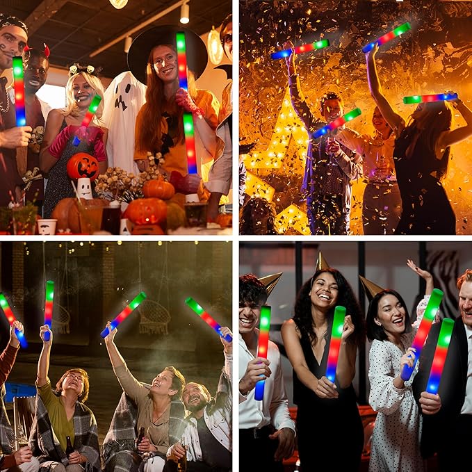 JOYIN 100 PCS LED Light Up Foam Sticks, Glow Sticks Party Favors Bulk with 3 Modes Color Flashing Glow Party Supplies for Halloween, Spooky Celebrations, Wedding, Camping, Birthday, Raves, Carnival