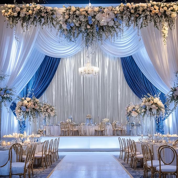 Backdrop Curtain Panels in Silver Glitter, 6 Pieces, 5 x 10 ft Each