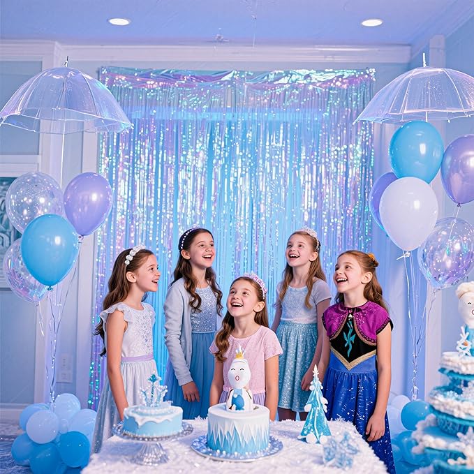 BTSD-home 4 Pack Iridescent Party Streamers Tinsel Foil Fringe Curtain Holographic Backdrop Metallic Shiny Photo Booth for Wedding Birthday Baby Shower Bachelorette Theme Party Decorations