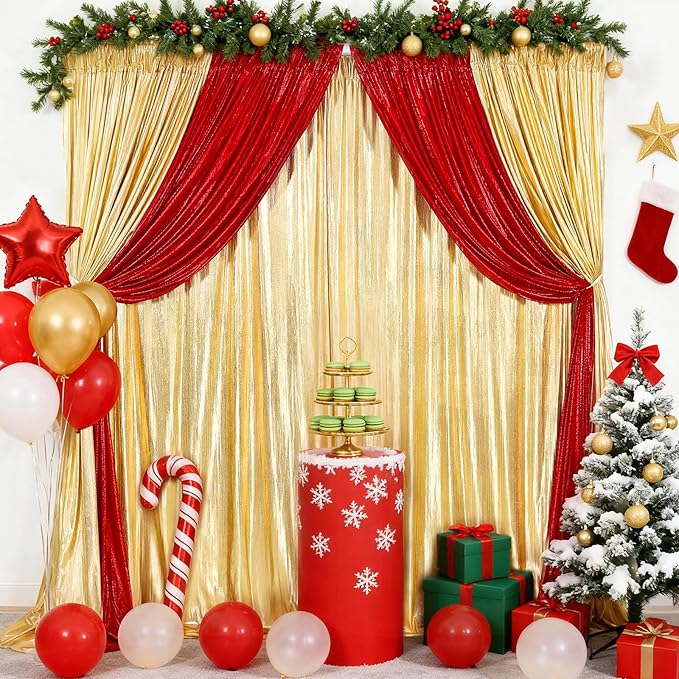 Wedding Backdrop Curtains for Arch Drape: 4 Panels 4.8x8FT Glitter Backdrop Wrinkle-Free Fabric for Fall Christmas Party Decorations