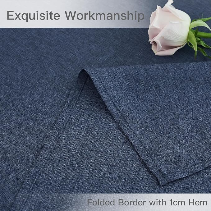 maxmill Linen Textured Rectangular Tablecloth Water Resistant Wrinkle Free Spill-Proof Stain Proof Dining Room Table Cloth Decoration Banquet Party Wedding Holiday Dinner, 52 x 84 Inch, Navy Blue