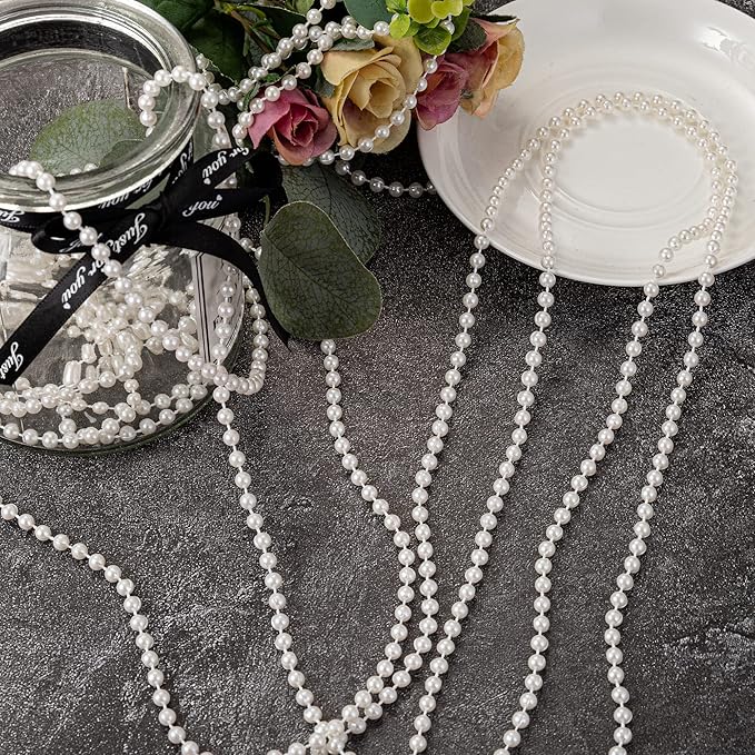 8mm Crafts Faux Pearl Beads Garland Pearl Bead Roll Strand of Pearls to Decorate Floral Centerpieces Wedding Party Favor Christmas Tree(33 Feet Ivory)