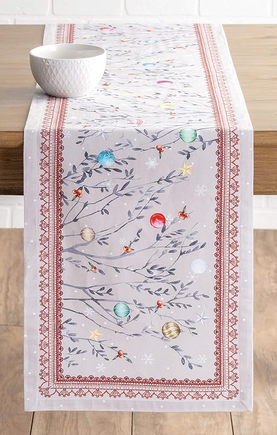 Maison d' Hermine Table Runner 100% Cotton Single Layer Table Runners 60 inches Long for Thanksgiving Christmas Decorations Home Kitchen Dining Party Wedding (Fairy Christmas, 14.5" x 60")