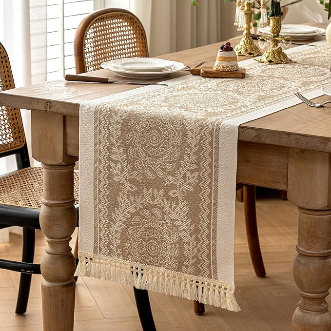Table Runners 138 Inches,Waterproof Boho Table Runner with Tassel Fringe,Table Runner for Party Coffee Table