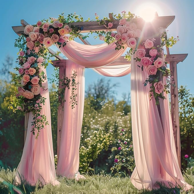 Wedding Arch Draping Fabric 1 Panel 28.7" x 20FT Blush Pink Sheer Chiffon Backdrop Drapes for Wedding Ceremony Birthday Party Bridal Shower Outdoor Decoration