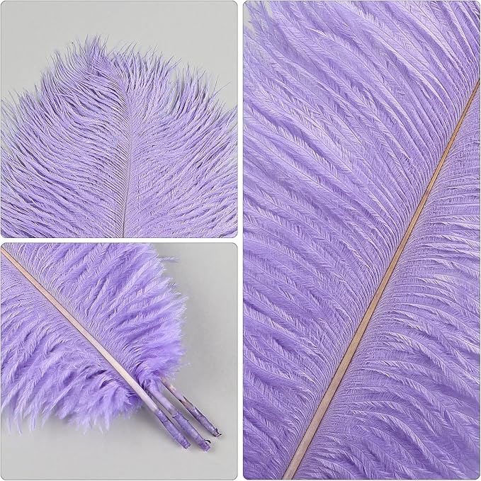 THARAHT Lavender Ostrich Feathers 24pcs Natural Bulk 8-10Inch 20cm-25cm for Crafts Wedding Party Centerpieces Flower Arrangement Easter Gatsbi and Home Decoration Feather