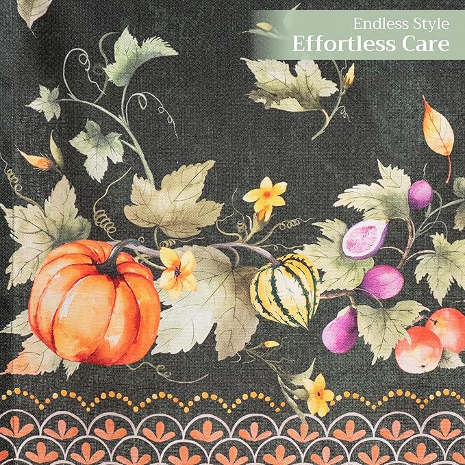 Maison d' Hermine Table runner 100% Cotton Double Layer Table Runners 72 inches long for Thanksgiving Christmas Decorations Home Kitchen Dining Party Wedding (Pumpkin Garden - Dark Green, 14.5" x 72")