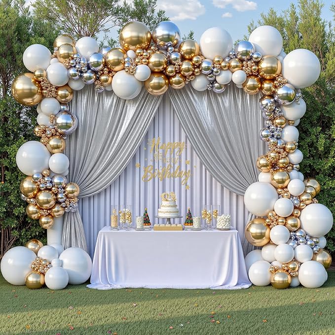 Backdrop Silver Sequin Party Decor, 4 Panels (5x10 ft Each)