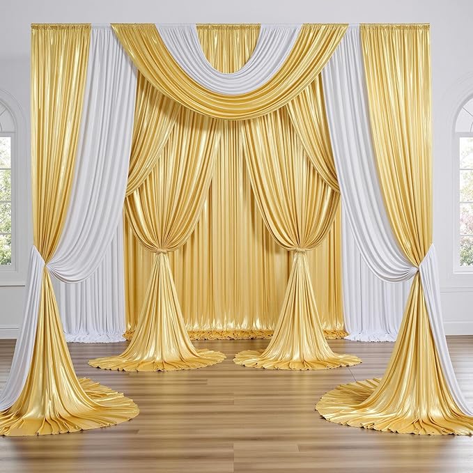 Gold Sequin Backdrop Curtain, 10 Panels, 5x10 ft Wrinkle-Free Drape