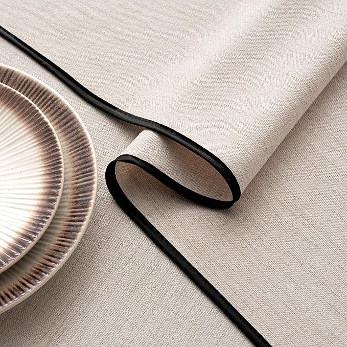 MIULEE Natural-Black Linen Tablecloth 60x84 Inch Rectangle Table Cloth Waterproof,Stain Resistant & Wrinkle Resistant for Dining Party Wedding