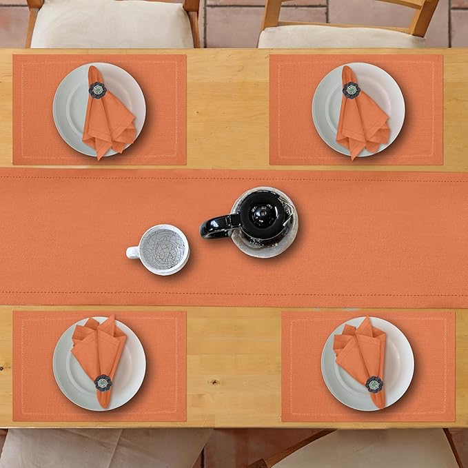 Ruvanti Linen Table Runner 108 Inches, Classic Hemstitch, Washable, Reusable, Non-Slipping, Stain Resistant- Perfect for Parties, Weddings, Dinners, Thanksgiving, Christmas, Indoor use – Orange