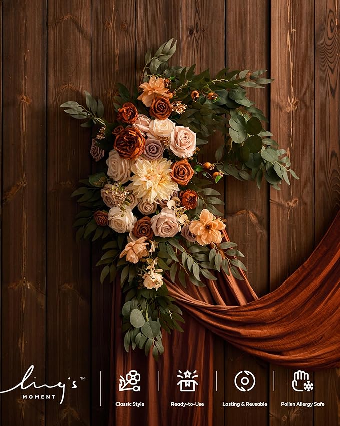 Artificial Flowers Wedding Arch Kit, Terracotta Orange Silk Set