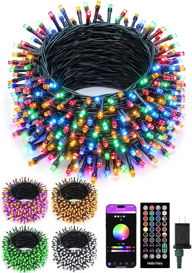 Indoor String Lights, 600 LED, 198 FT RGB Color Changing with App and Remote