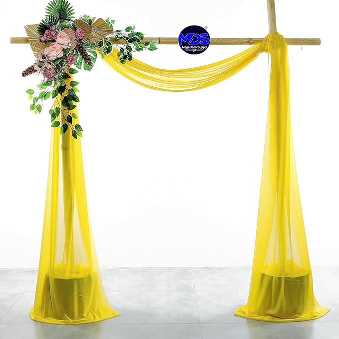 MDS Halloween Chiffon Draping Fabric - 1 Panel, 30" Wide x 20ft Long - Sheer Spooky Arbor & Canopy Drapery for Haunted House Backdrops, Party Ceilings, DIY Costumes & Themed Events - Yellow