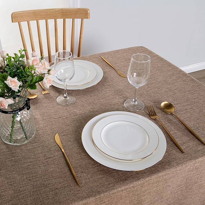 Tablecloths 2 Pack, Khaki Faux Linen, 70 x 140 Inch Rectangle