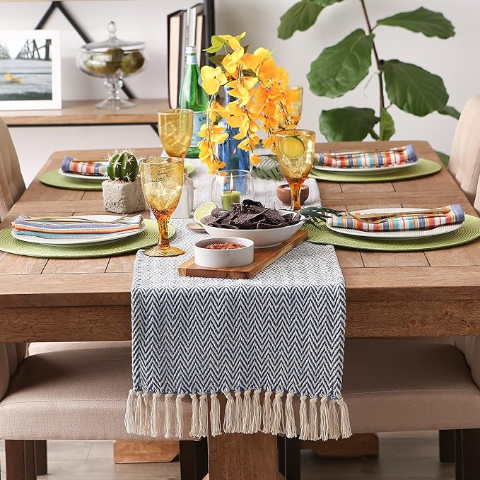 DII Woven Basic Tabletop Collection, Chevron Table Runner, 15x108, Nautical Blue