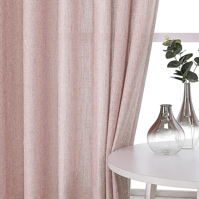 Vision Home Pink Pinch Pleated Semi Sheer Curtains for Girls Bedroom Living Room Textured Light Filtering Window Curtains 102 inch Rayon Blended Pinch Pleat Pink Drapes with Hooks 2 Panels 40"Wx102"L