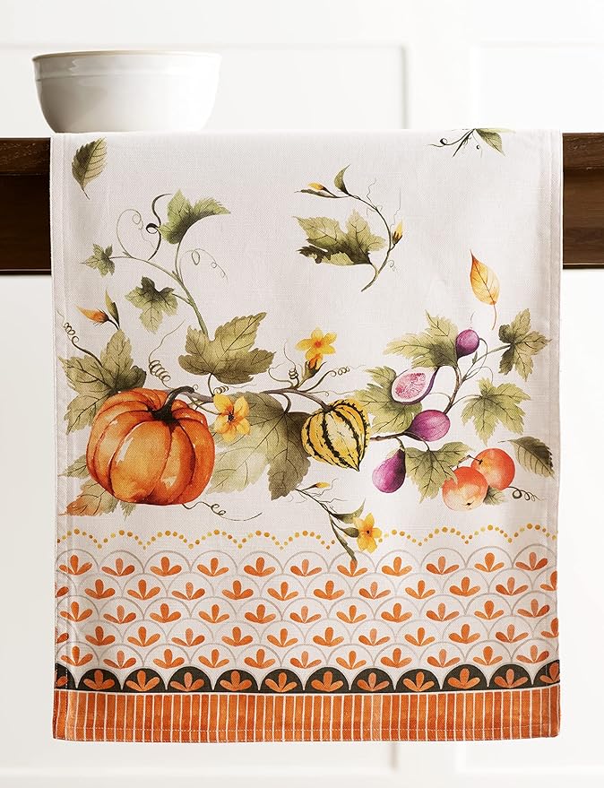 Maison d' Hermine Table Runner 100% Cotton Double Layer Table Runners 108 inches Long for Thanksgiving Christmas Decorations Home Kitchen Dining Wedding (Pumpkin Garden - Cloudy Cream, 14.5" x 108")