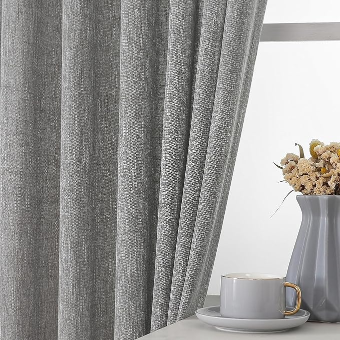 Vision Home Pinch Pleated Gray Semi Sheer Curtains Textured Light Filtering Window Curtains 63 inch for Living Room Bedroom Rayon Blended Charcoal Grey Pinch Pleat Drapes with Hooks 2 Panels 40"Wx63"L