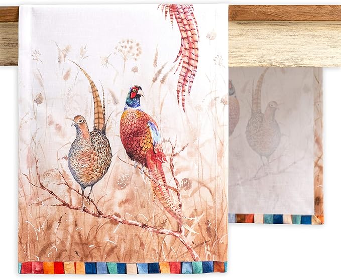 Maison d' Hermine Table Runner 100% Cotton Single Layer Table Runners 60 inches Long for Thanksgiving Christmas Decorations Home Kitchen Dining Party Wedding (Faisan D'Automne, 14.5" x 60")