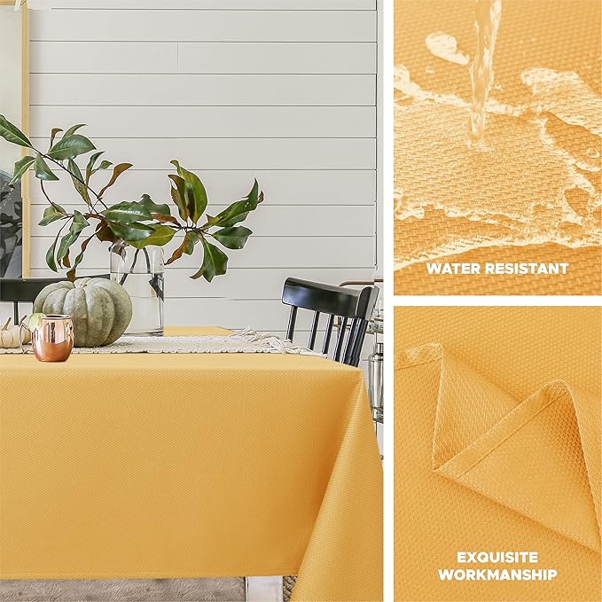 Biscaynebay Fall Tablecloth Textured Fabric Square Tablecloths 70x70'', Fall Gold Thanksgiving Autumn Harvest Water Resistant Fabric Tablecloths for Kitchen, Dining, Wedding, Parties Machine Washable
