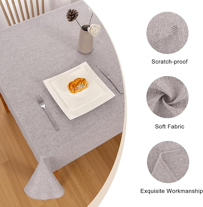 Hiasan Faux Linen Rectangle Tablecloth - Wrinkle and Stain Resistant Washable Table Cloth for Kitchen Dining Room Holiday Table Cover for Party Dinner, Stone, 54 x 120 Inch