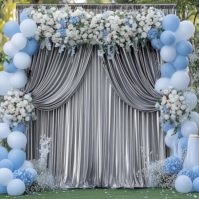 10x10 ft Wrinkle Free Black Silver Sequin Backdrop Curtain for Parties,Thick Not Fall Glitter Wedding Backdrop Drapes,2 Panels 5x10ft Shimmer Photo Back Drop Cloth for Birthday Photography Background