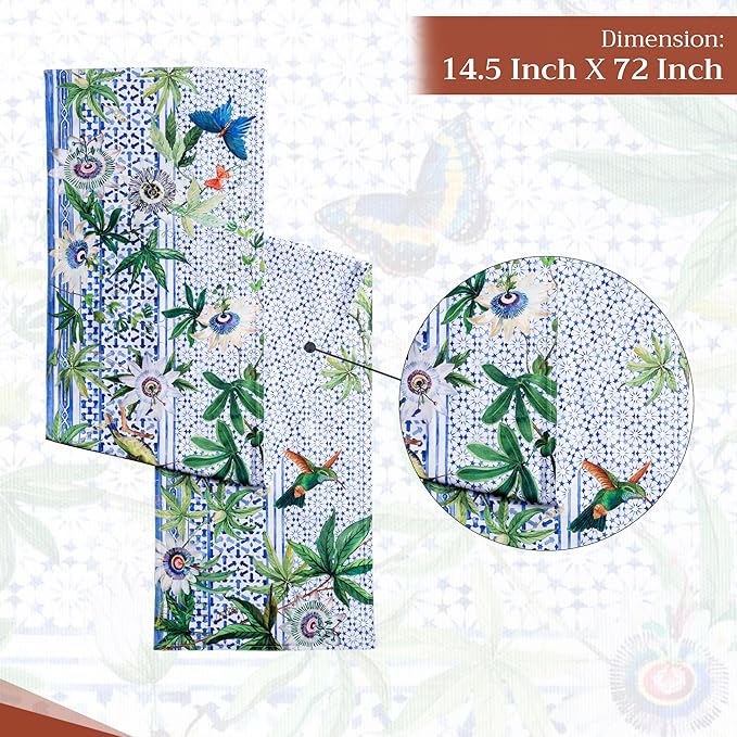 Maison d' Hermine Table runner 100% Cotton Double Layer Table Runners 72 inches long Decorative for Home Kitchen Dining Party Baby Shower Wedding Bridal Shower Spring Summer (Passiflora, 14.50" x 72")