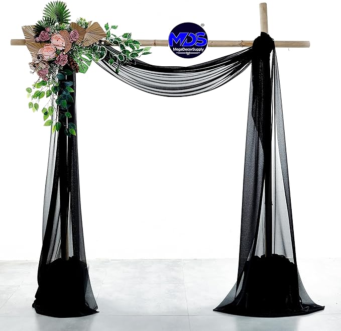 MDS Halloween Chiffon Draping Fabric - 1 Panel, 30" Wide x 30ft Long - Sheer Spooky Arbor & Canopy Drapery for Haunted House Backdrops, Party Ceilings, DIY Costumes & Themed Events - Black