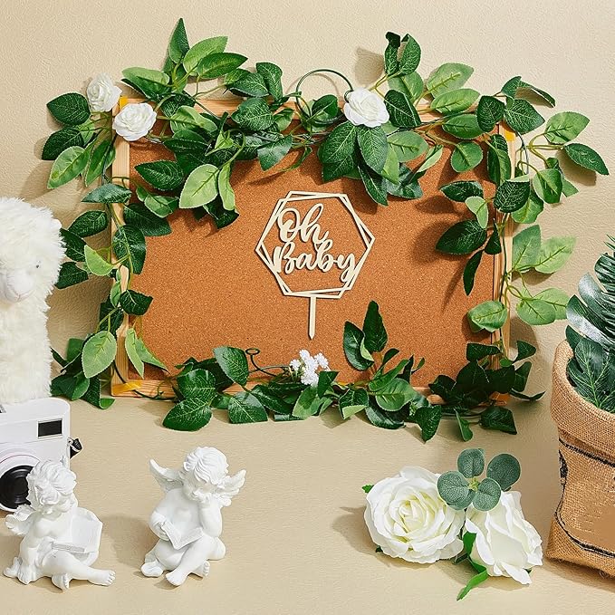 Cake Topper Kit, 34 Pieces, Wood Topper with Silk Roses and Leaves