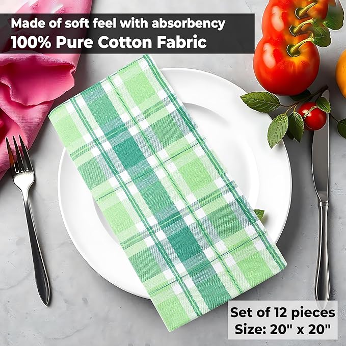 Cloth Napkins, 20x20 Inch Square 100% Cotton, Saint Patrick Plaid