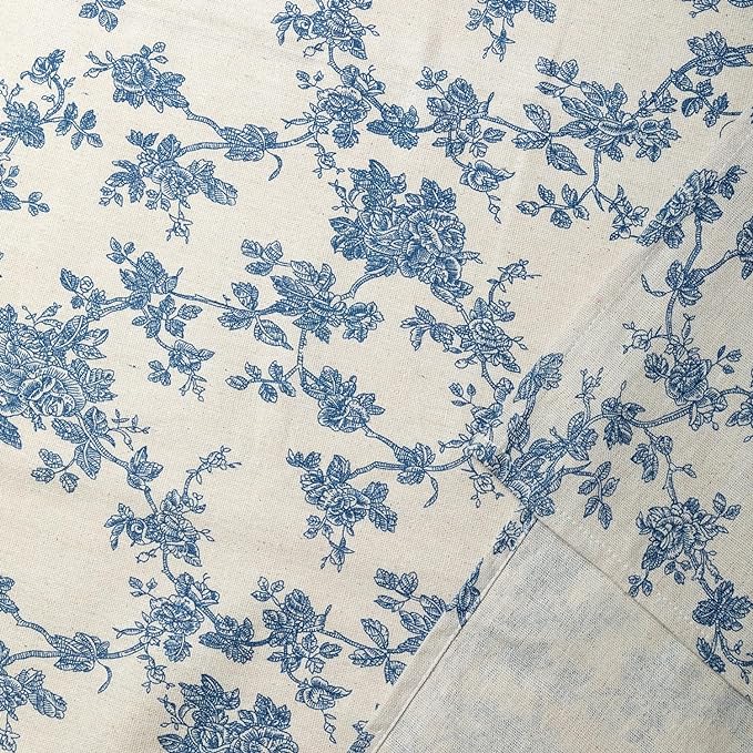 Pastoral Square Tablecloth - 40 x 40 Inch - Beige Linen Table Cloth - Washable Table Cover with Dust-Proof Wrinkle Resistant for Restaurant, Picnic, Indoor and Outdoor Dining, Floral (Dark Blue)